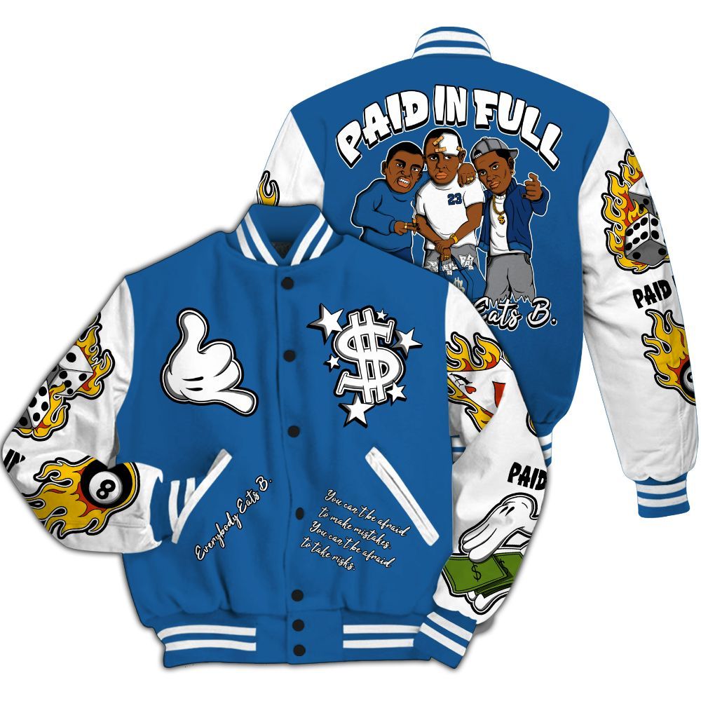 Varsity Jacket To Match French Blue 13s - Everybody Paid In Full Graphic All Over Print
