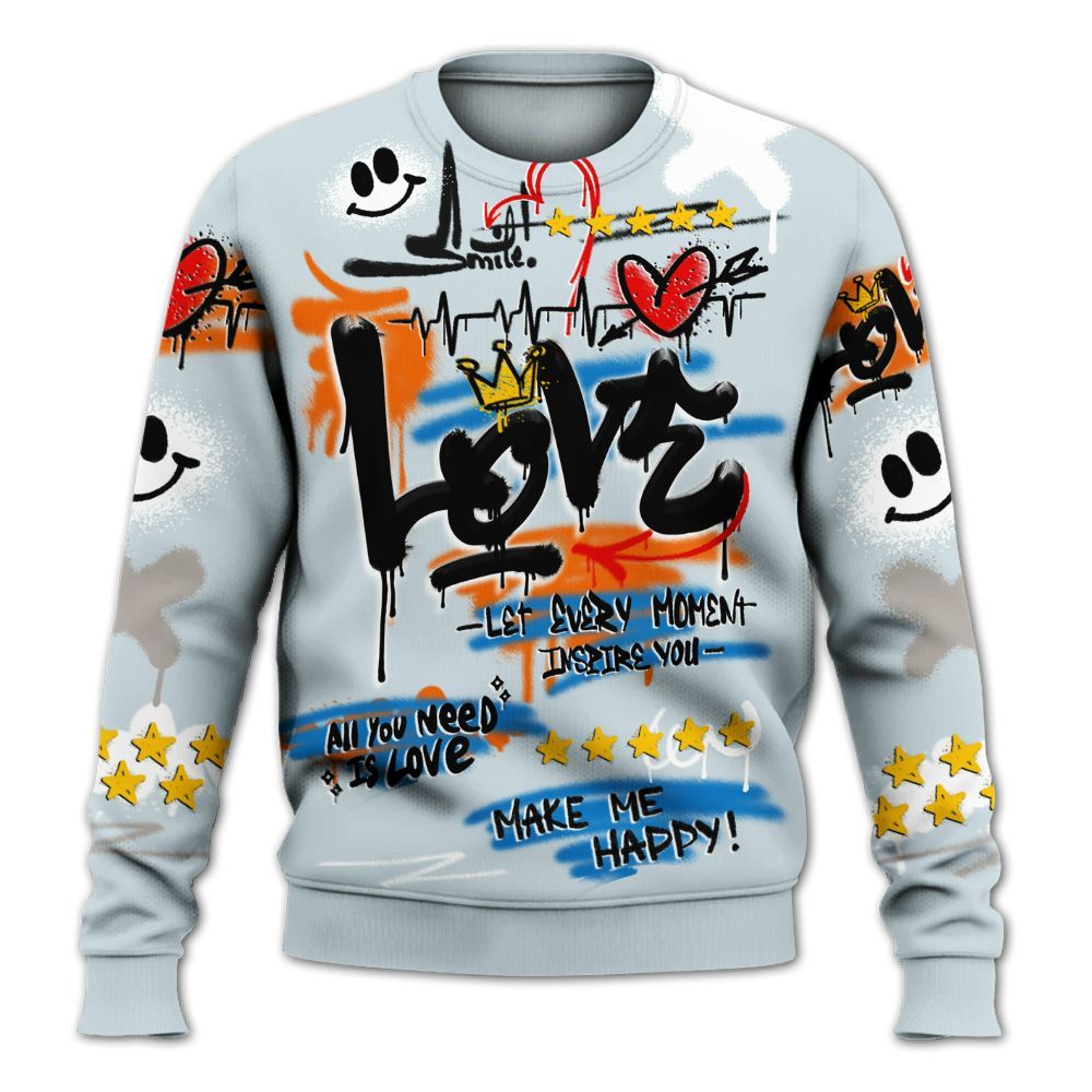 Sweatshirt To Match Retro High OG Alaska 1s - Happy Love Beats Graffiti Streetwear All Over Print