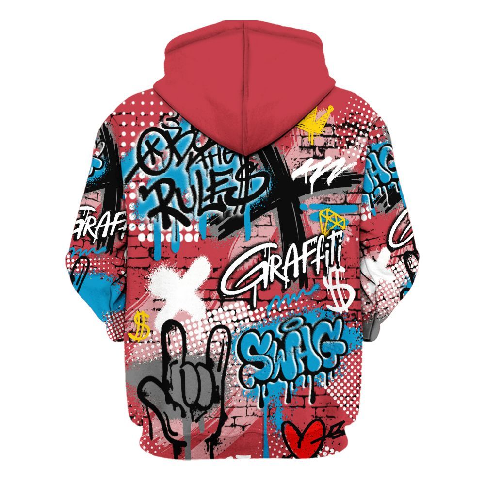 Hoodie To Match High OG University Red Dark Powder Blue 1s - True It Real Graffiti Streetwear All Over Print