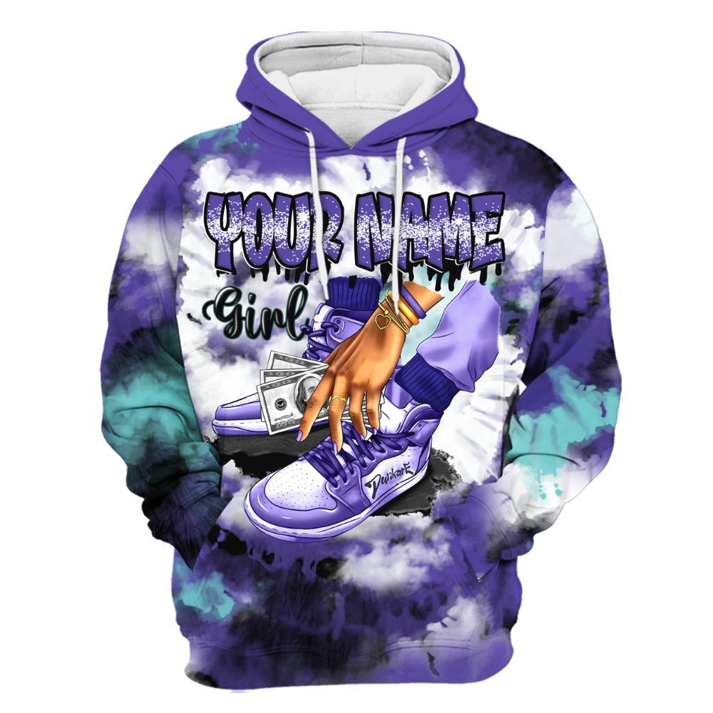 Hoodie To Match Low Hornets 1s - Custom Name SNEAKER Girl Money Drip Tie Dye All Over Print