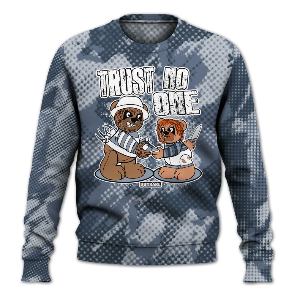 Sweatshirt To Match Low Diffused Blue 11s - Trust No One Bear Abstract Halftone All Over Print