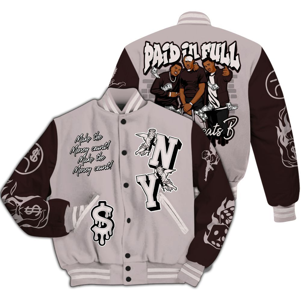 Varsity Jacket To Match AMM Air Smokey Mauve 6s - Paid In Full Money Graphic Varsity Jacket All Over Print