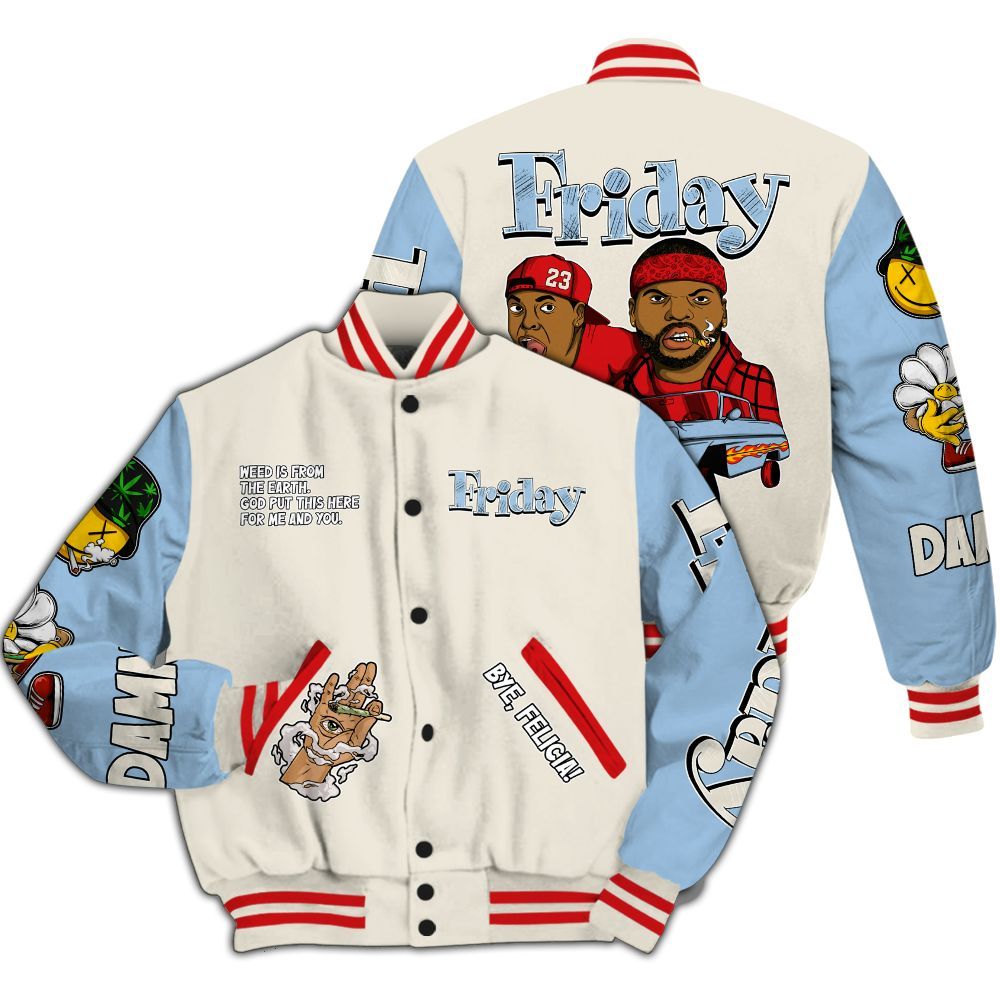 Varsity Jacket To Match Retro High OG Pale Ivory Psychic Blue 1s - Friday Sneaker Stress Style All Over Print
