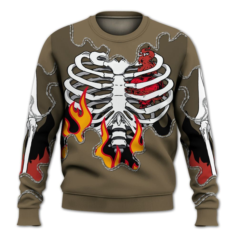 Sweatshirt To Match Olive 9s - Skeleton Heart On Fire All Over Print