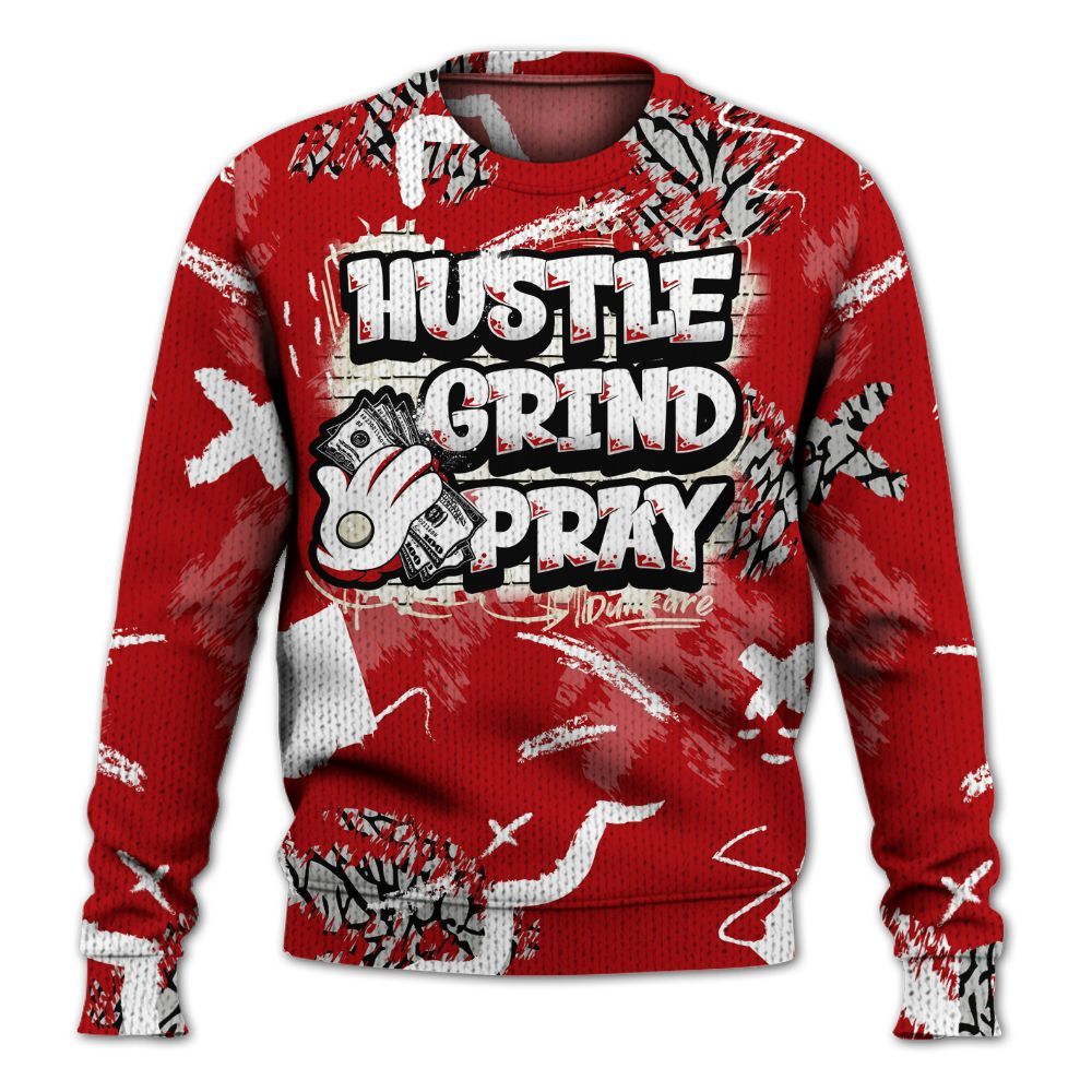Knitted Sweater To Match Cement Grey 3s - Hustle Grind Pray Retro