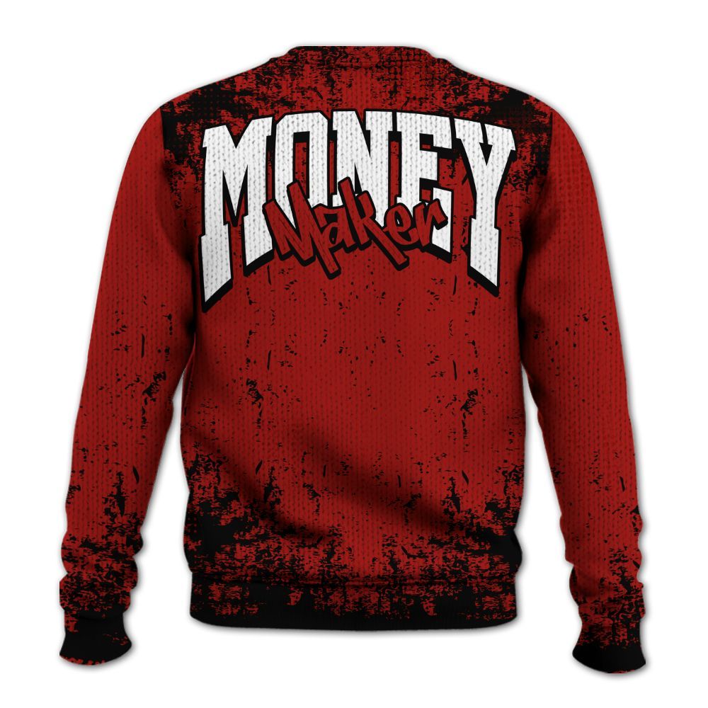 Knitted Sweater To Match High OG Varsity Red 1s - Move In Silence Money Street Retro