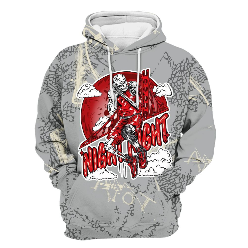 Hoodie To Match Cement Grey 3s - Seeya Skeleton Messyz All Over Print