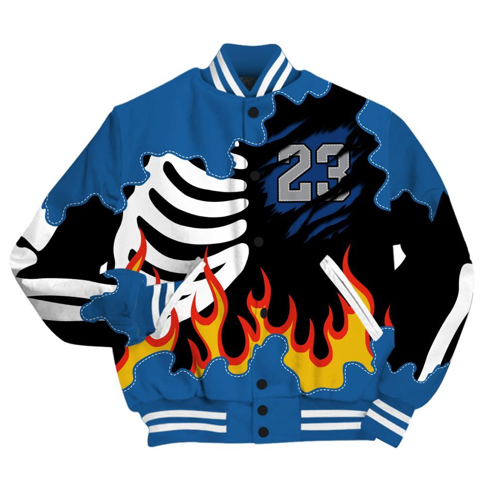 Varsity Jacket To Match French Blue 13s - Burning Skeleton 23 G.O.A.T All Over Print
