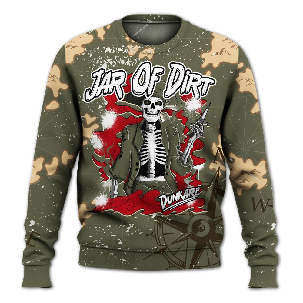 Sweatshirt To Match Low OG Medium Olive 1s - Skeleton Jar Of Dirt Retro All Over Print