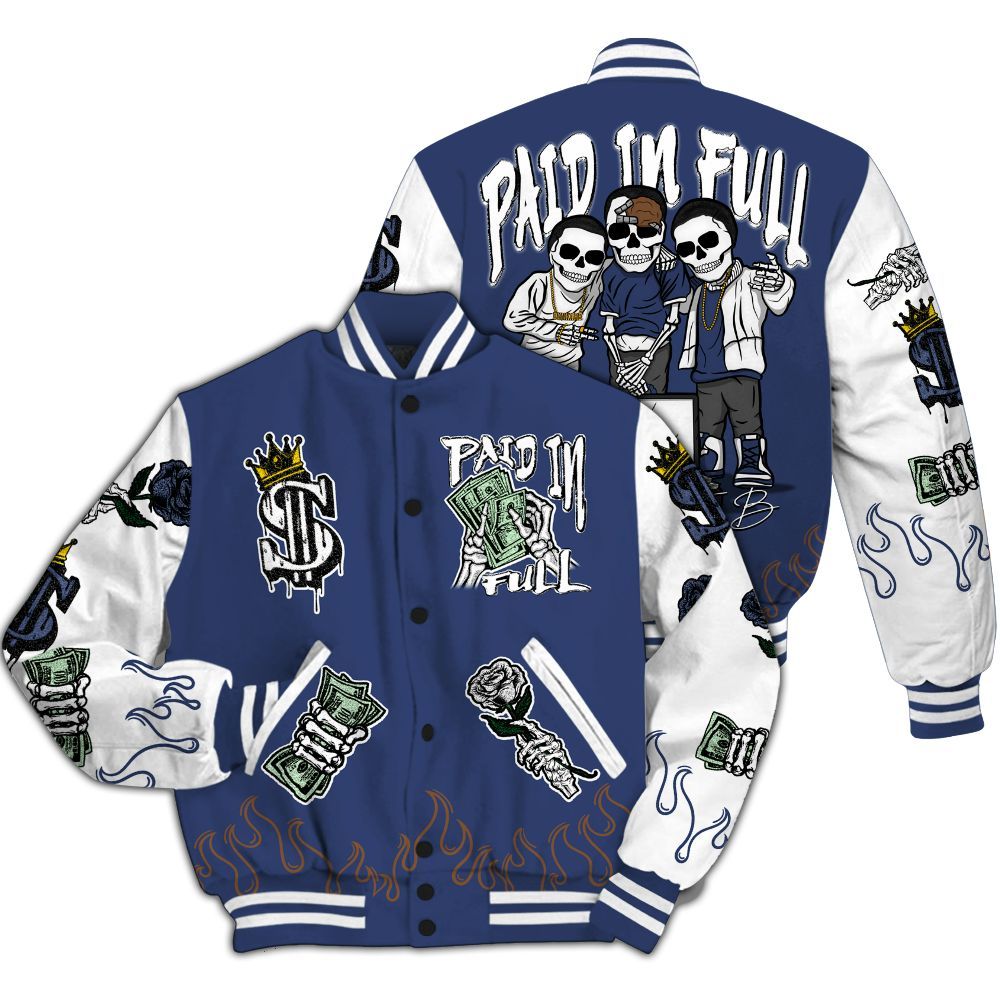 Varsity Jacket To Match Midnight Navy 13s - Fire Everybody Paid In All Over Print
