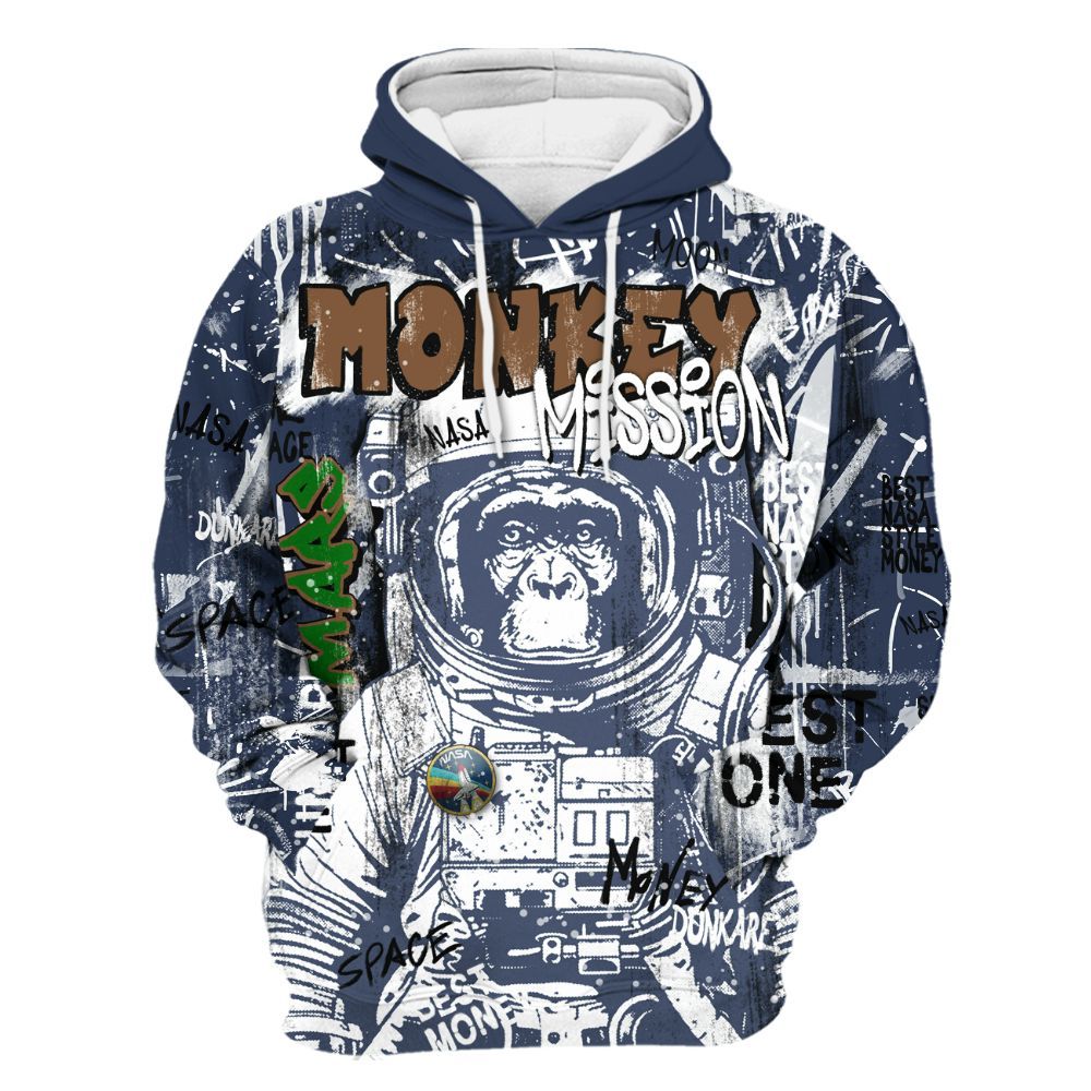 Hoodie To Match Midnight Navy 13s - Monkey Misson Space All Over Print