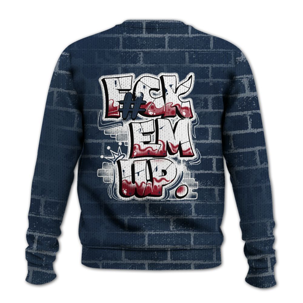 Knitted Sweater To Match White Midnight Navy 6s - F#ck Em Graphic Brick Art