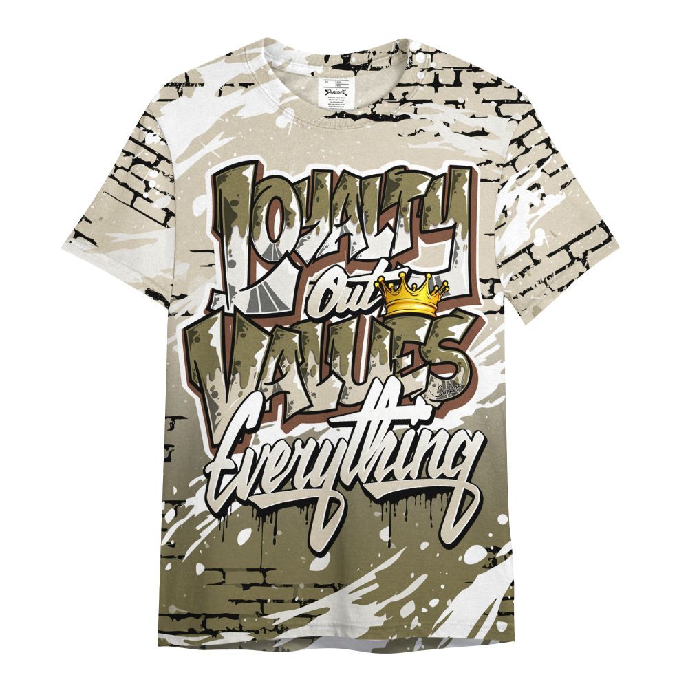 Shirt To Match Sail Neutral Olive 6s - Values Of Loyalty Drip All Over Print