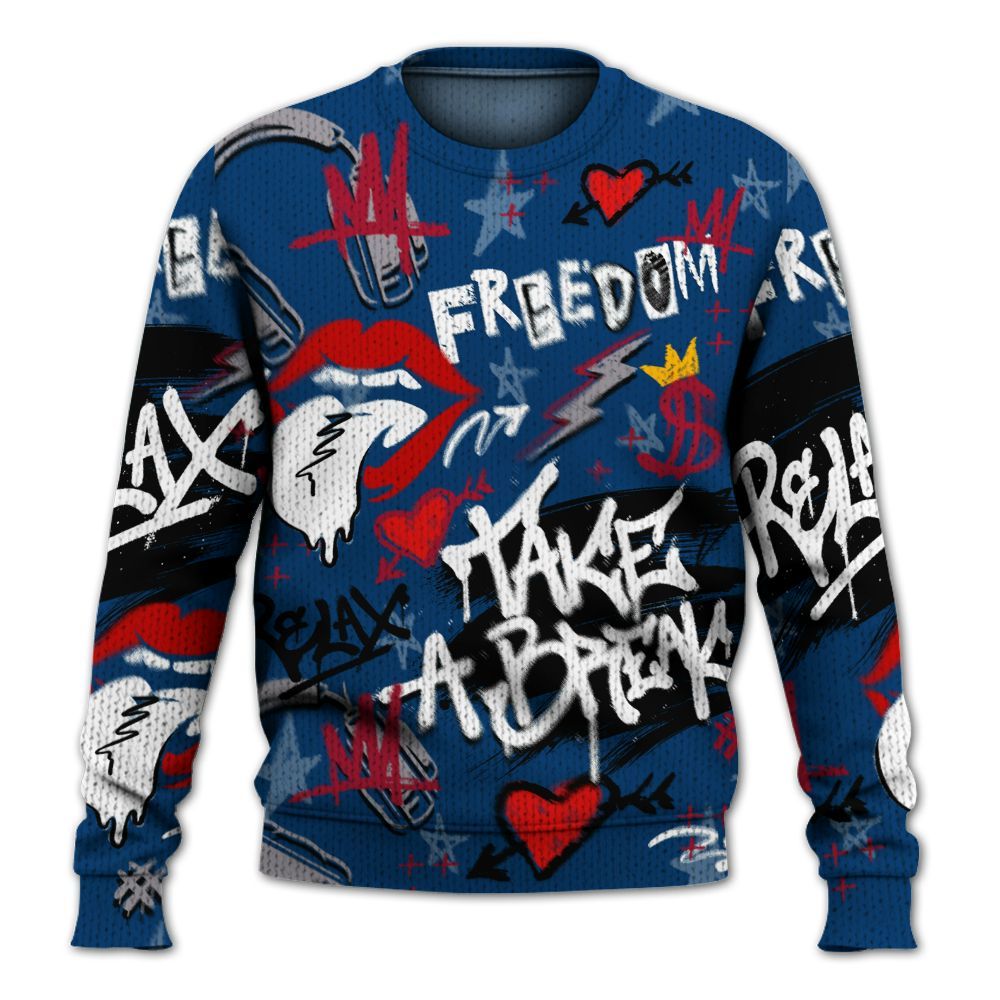 Knitted Sweater To Match Rare Air 4s - Take Break Freedom Graffiti Streetwear