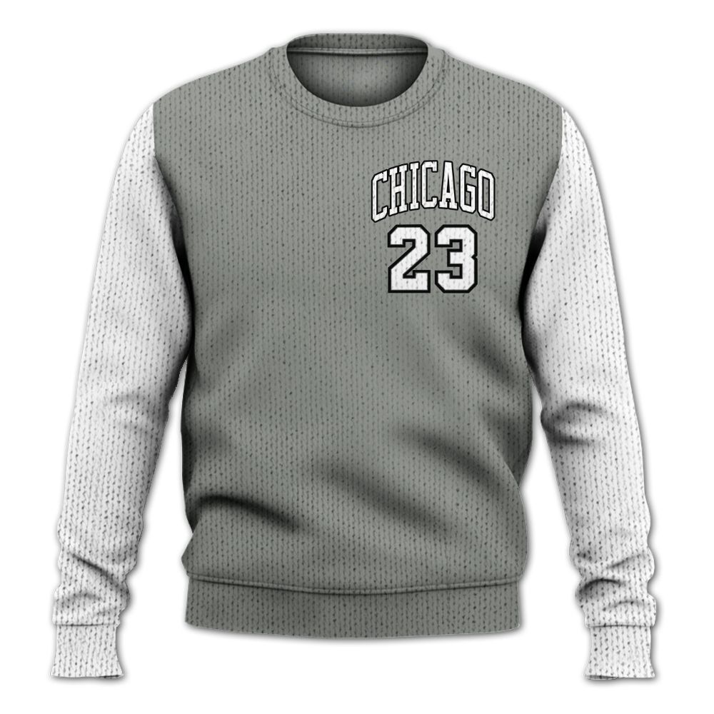 Knitted Sweater To Match Paris Cement Grey 4s, Custom Name Chicago 23