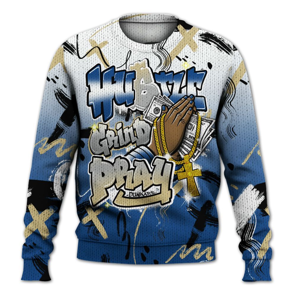 Knitted Sweater To Match Air Ship Royal Blue - Money Hustle Grind Pray