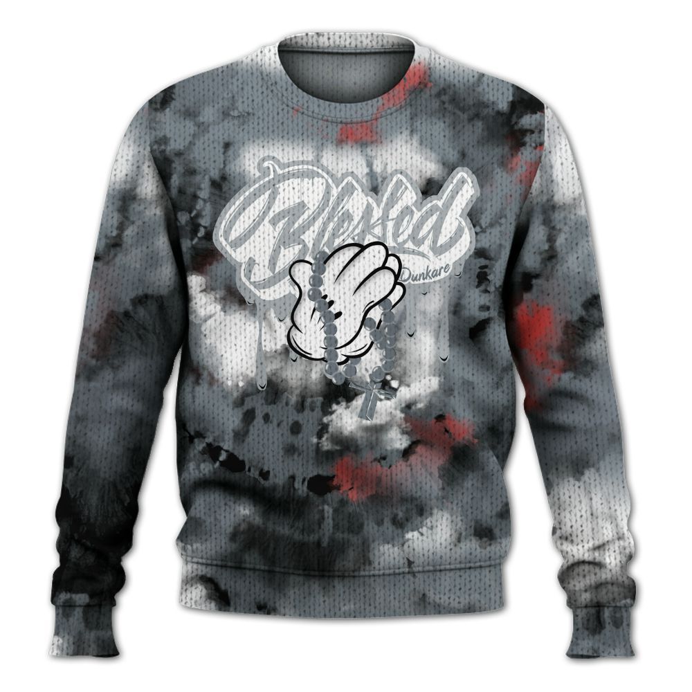 Knitted Sweater To Match Wolf Grey 13s - God Blessed Tie Dye