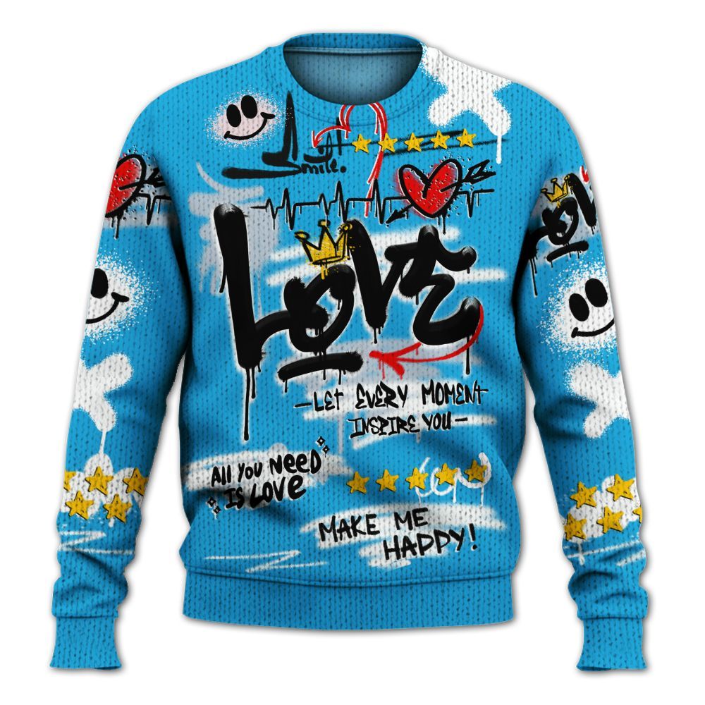 Sweater To Match University Blue Low 2026 11s - Happy Love Beats Graffiti Streetwear Graphic