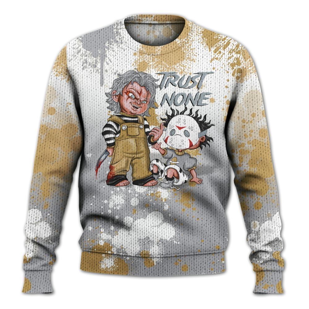 Sweater To Match Retro High OG Cool Grey 1s - Trust No One Scary Graphic