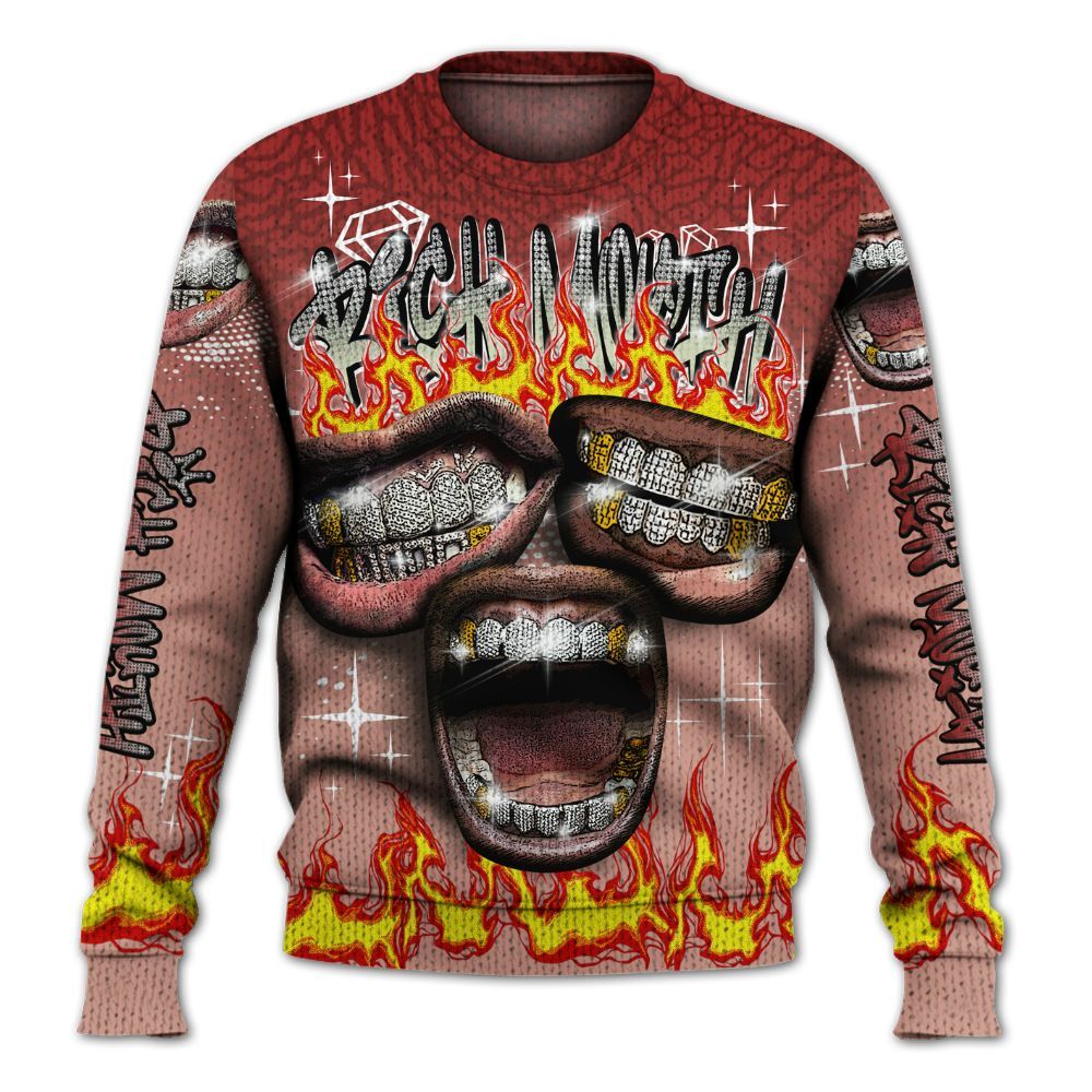 Knitted Sweater To Match Valentines Day 3s - Rich Mouth Fire Rap Retro 90s