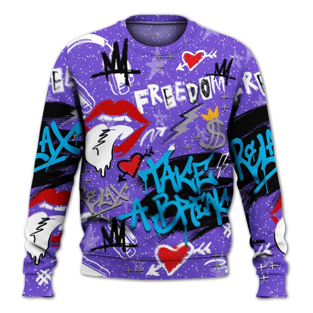 Sweatshirt To Match Retro Aqua 8s - Take Break Freedom Graffiti Streetwear All Over Print