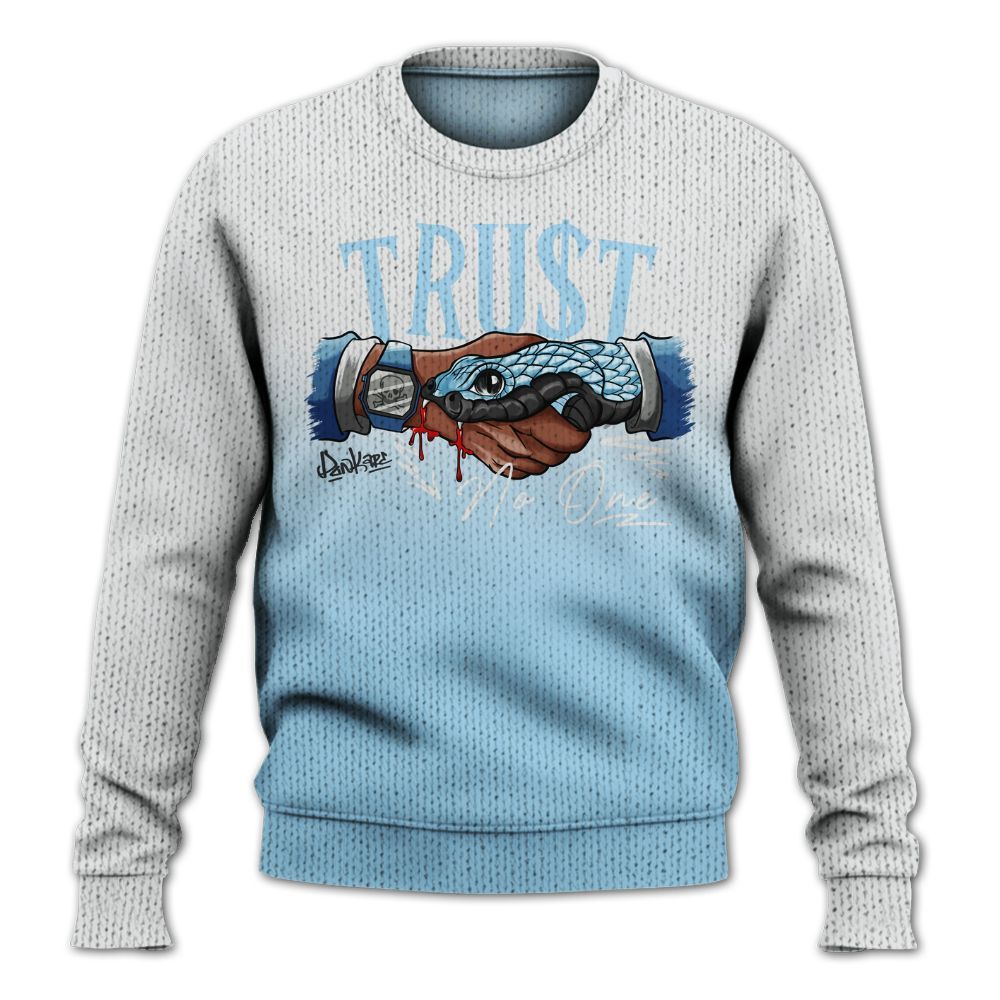 Knitted Sweater To Match Legend Blue 11s - Snake Trust No One Drip
