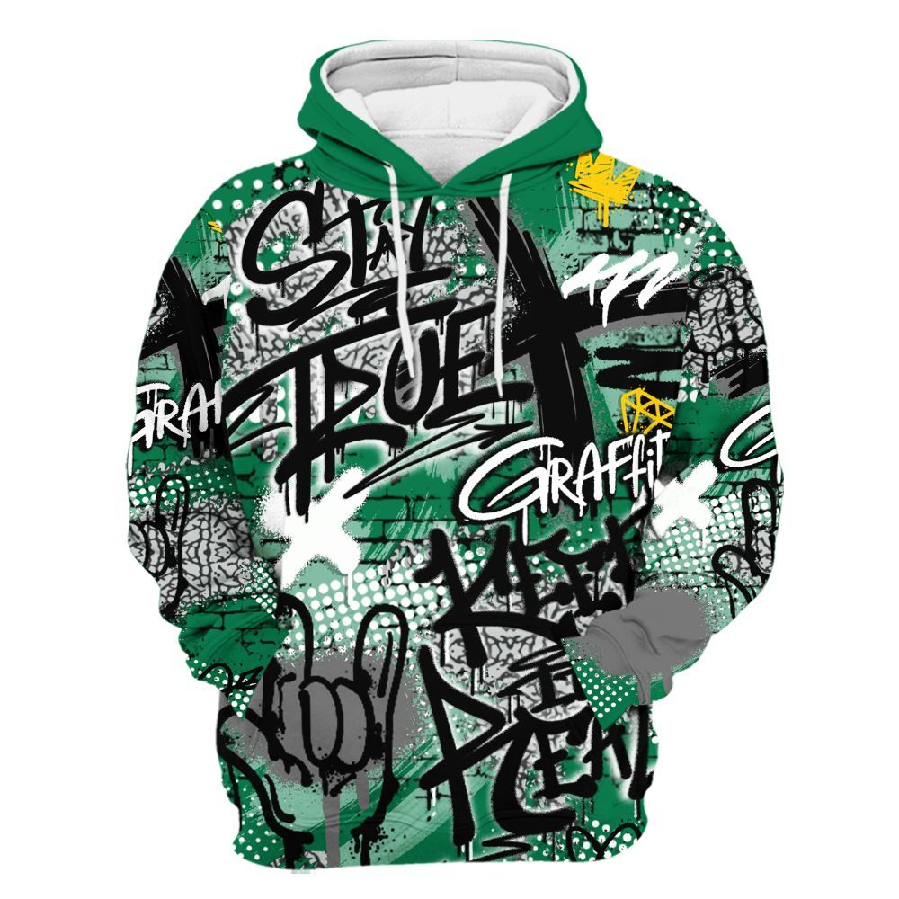 Hoodie To Match Pine Green 3s - True It Real Graffiti Streetwear All Over Print
