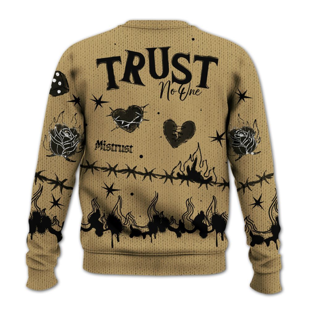 Knitted Sweater To Match High OG Black Metallic Gold 1s - Trust No One Snake-Bite Doodle Crayon