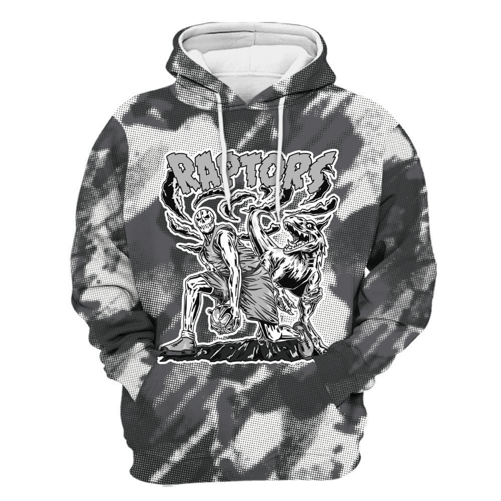 Hoodie To Match White Thunder 4s - Raptors Skeleton Abstract Halftone All Over Print