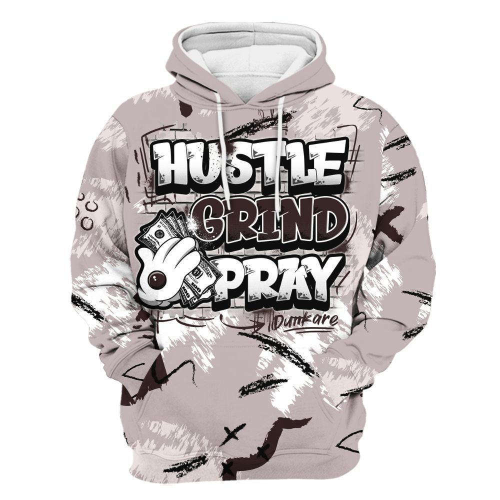 Hoodie To Match AMM Air Smokey Mauve 6s - Hustle Grind Pray Graphic Street Style All Over Print