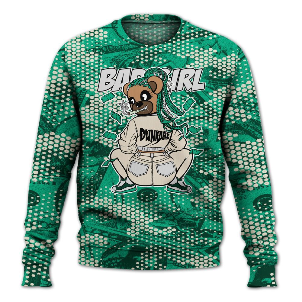 Sweatshirt To Match Oxidized Green 4s - Rebellious Girl Bear Banknotes Art All Over Print