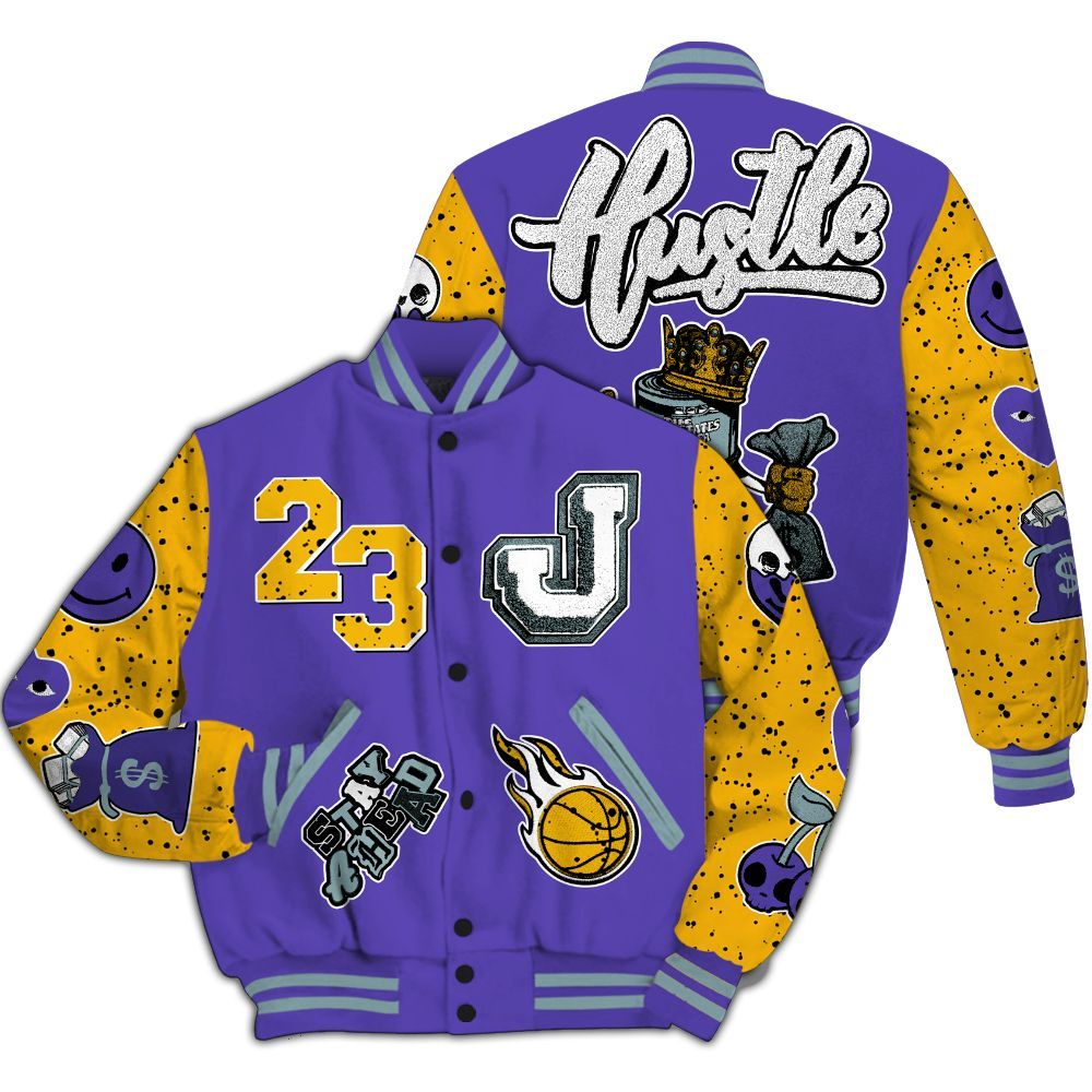 Varsity Jacket To Match Imperial Purple 4s - Hustles Money Number 23 All Over Print
