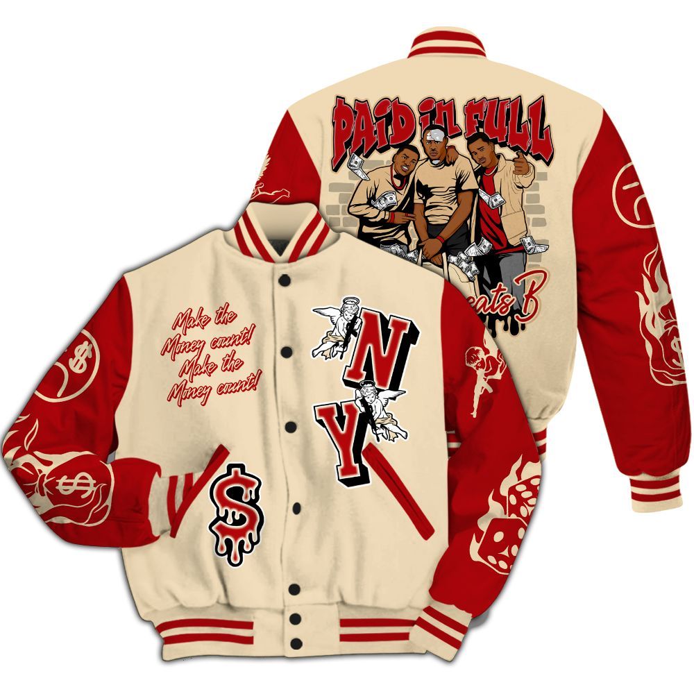 Varsity Jacket To Match Dunk Low Strawberry Waffle - Paid In Full Money All Over Print