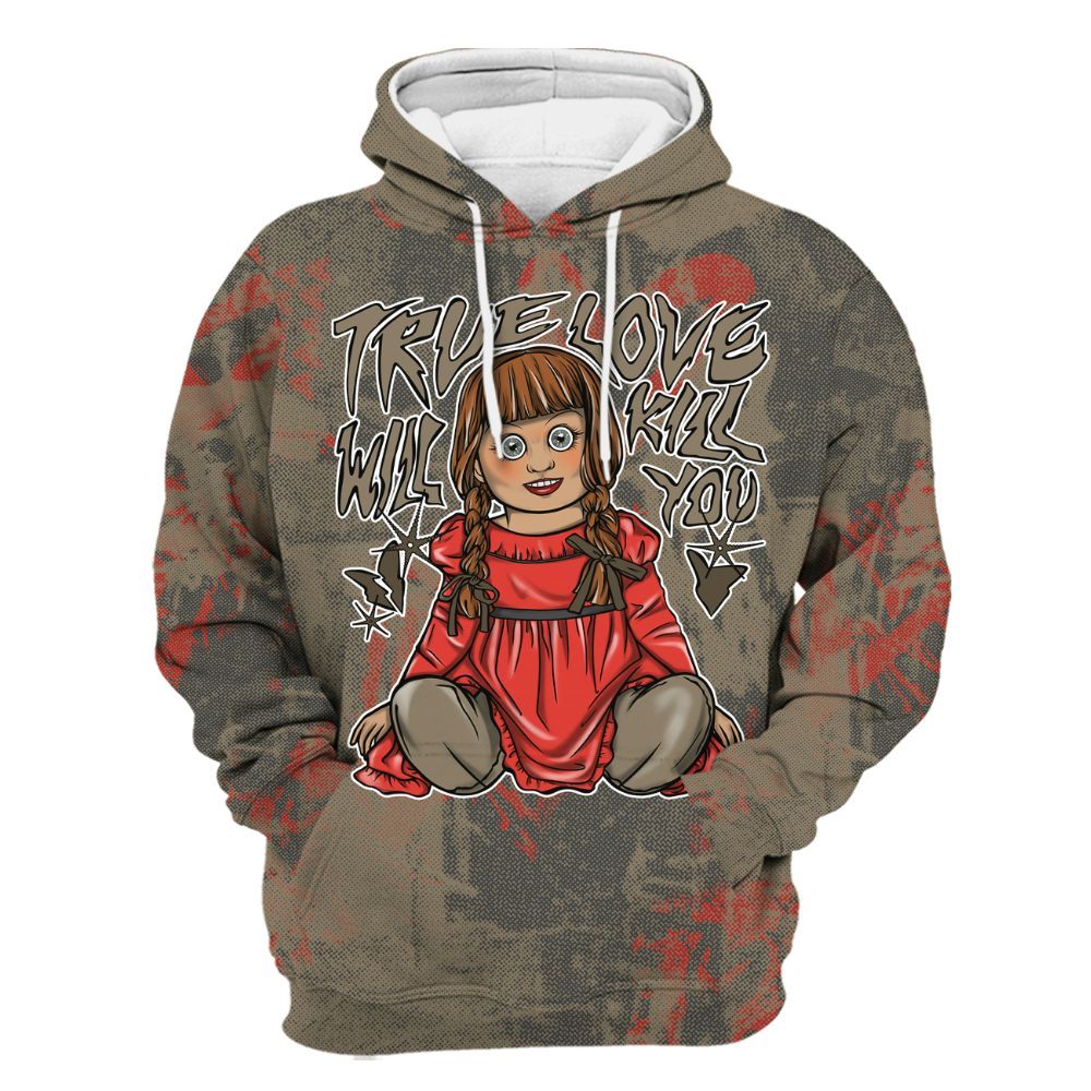 Hoodie To Match Olive 9s - Genuine Loves Bear Heart Grunge All Over Print