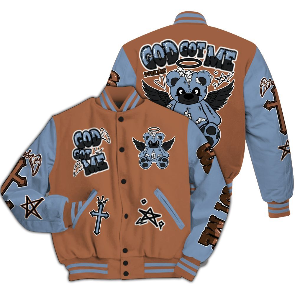 Varsity Jacket To Match Air Foamposite Metallic Copper - Gods Guides Me Bear All Over Print