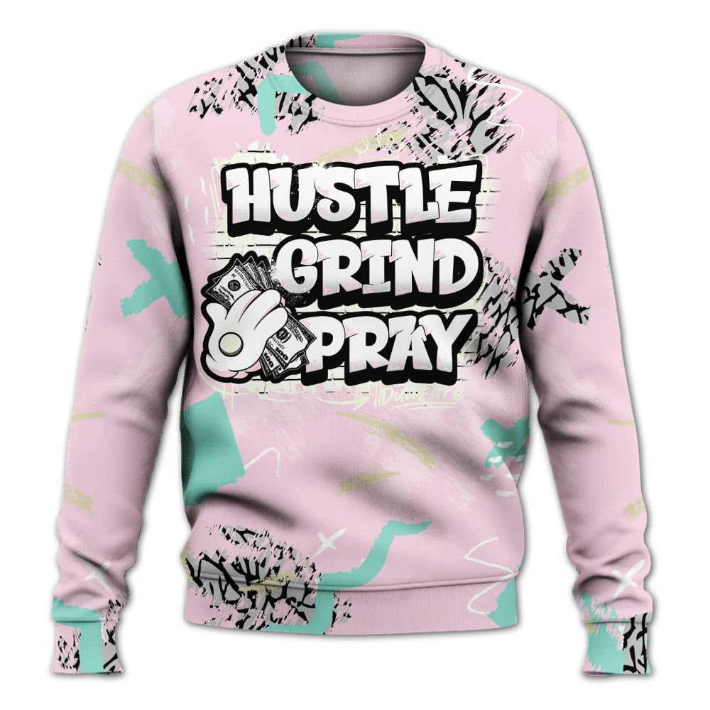 Sweatshirt To Match Retro Easter 5s - Hustle Grind Pray Retro All Over Print