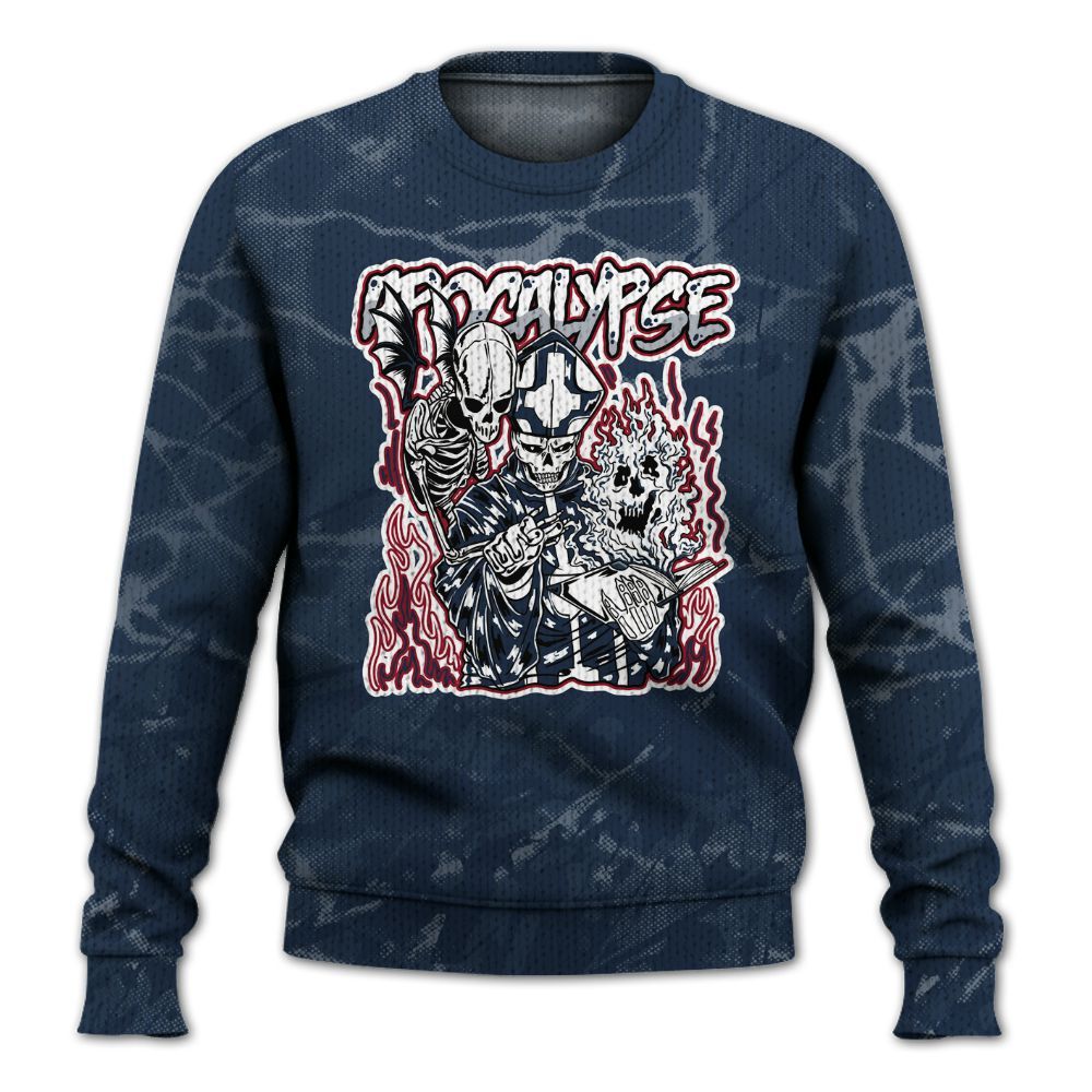 Knitted Sweater To Match White Midnight Navy 6s - Apocalypse Skeleton Profound