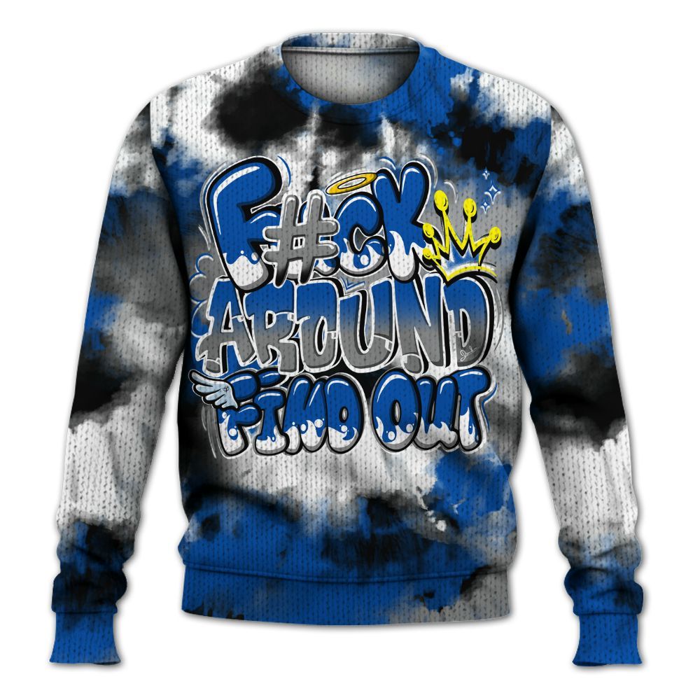 Knitted Sweater To Match Racer Blue 5s - Tie Dye FK Around Find Out