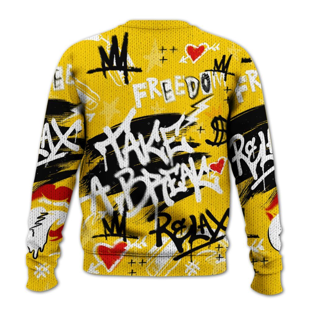Knitted Sweater To Match Corteiz Air Max 95 Tour Yellow - Take Break Freedom Graffiti Streetwear