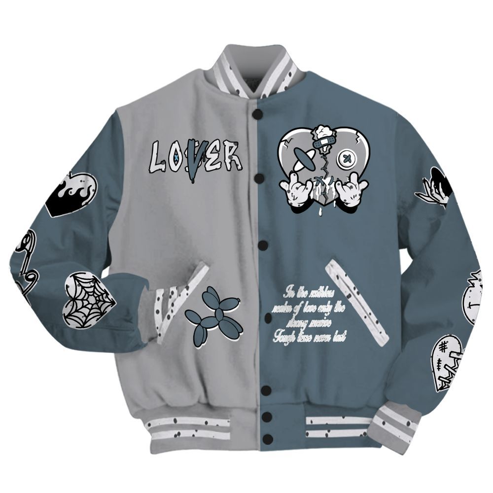 Varsity Jacket To Match Retro Light Graphite Wolf Grey 5s - Loser Lover Heart F Ck Love All Over Print