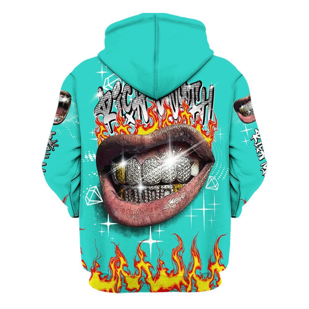 Hoodie To Match Dunk Low Clear Jade - Rich Mouth Fire Rap Retro 90s All Over Print