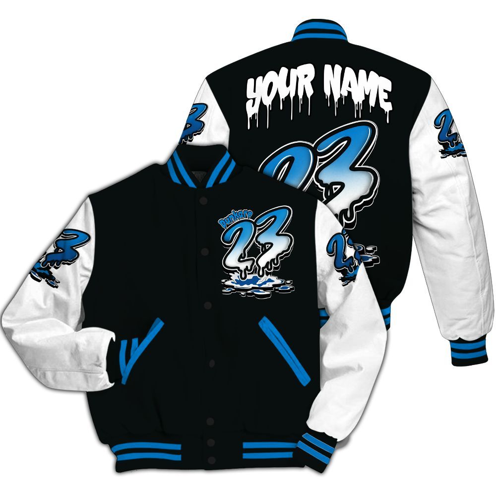 Varsity Jacket To Match High OG FragmentxULA White Black 1s - Custom Name 23 Drip All Over Print