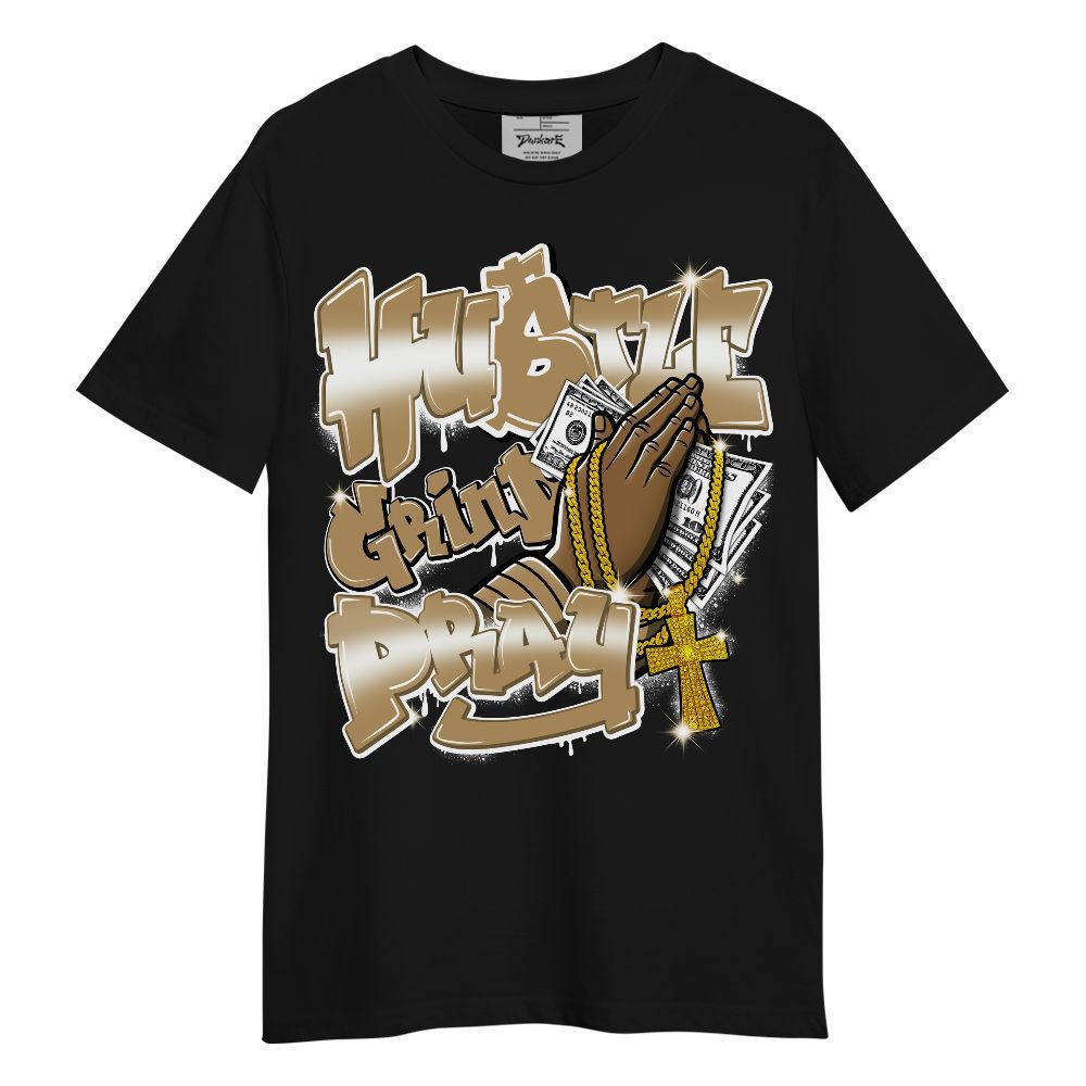 Shirt To Match High OG Black Metallic Gold 1s - Hustle, Money Pray Streetwear Unisex Shirt