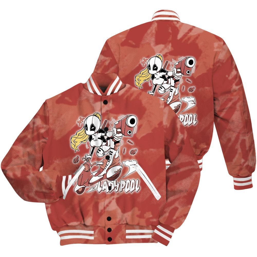 Varsity Jacket To Match Dune Red 13s Shirt - Lady Pool Cartoon Abstract Halftone All Over Print