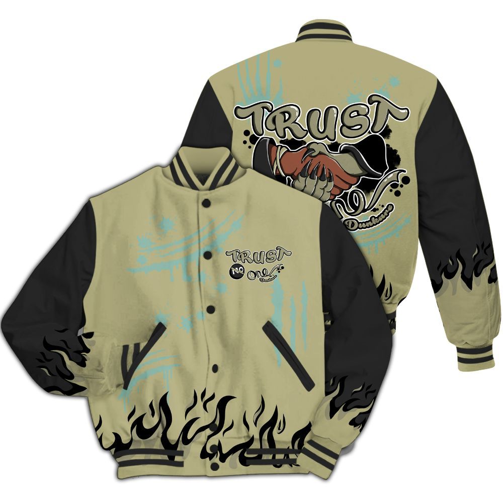 Varsity Jacket To Match Dunk Low Suede Olive Aura - Graphic Trust No One All Over Print