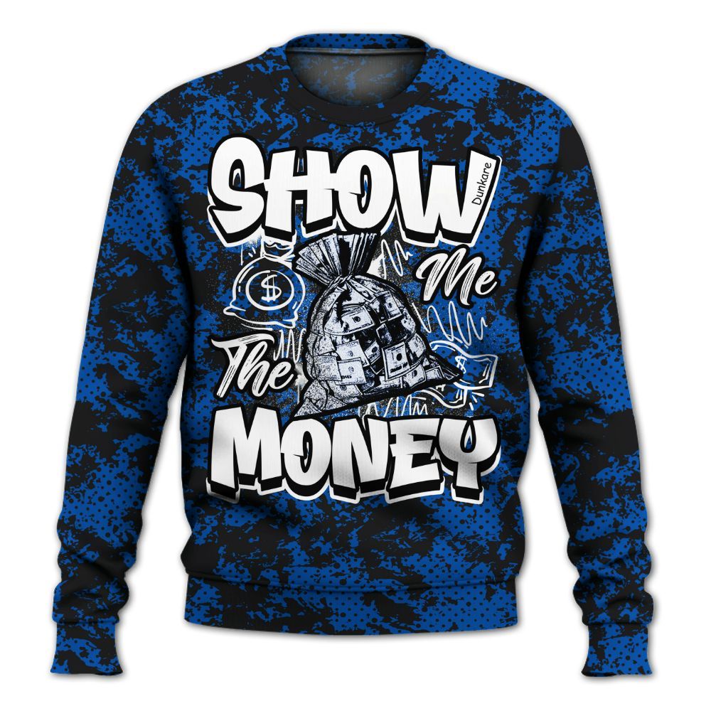 Sweatshirt To Match Racer Blue 5s - Show Me The Money Retro All Over Print