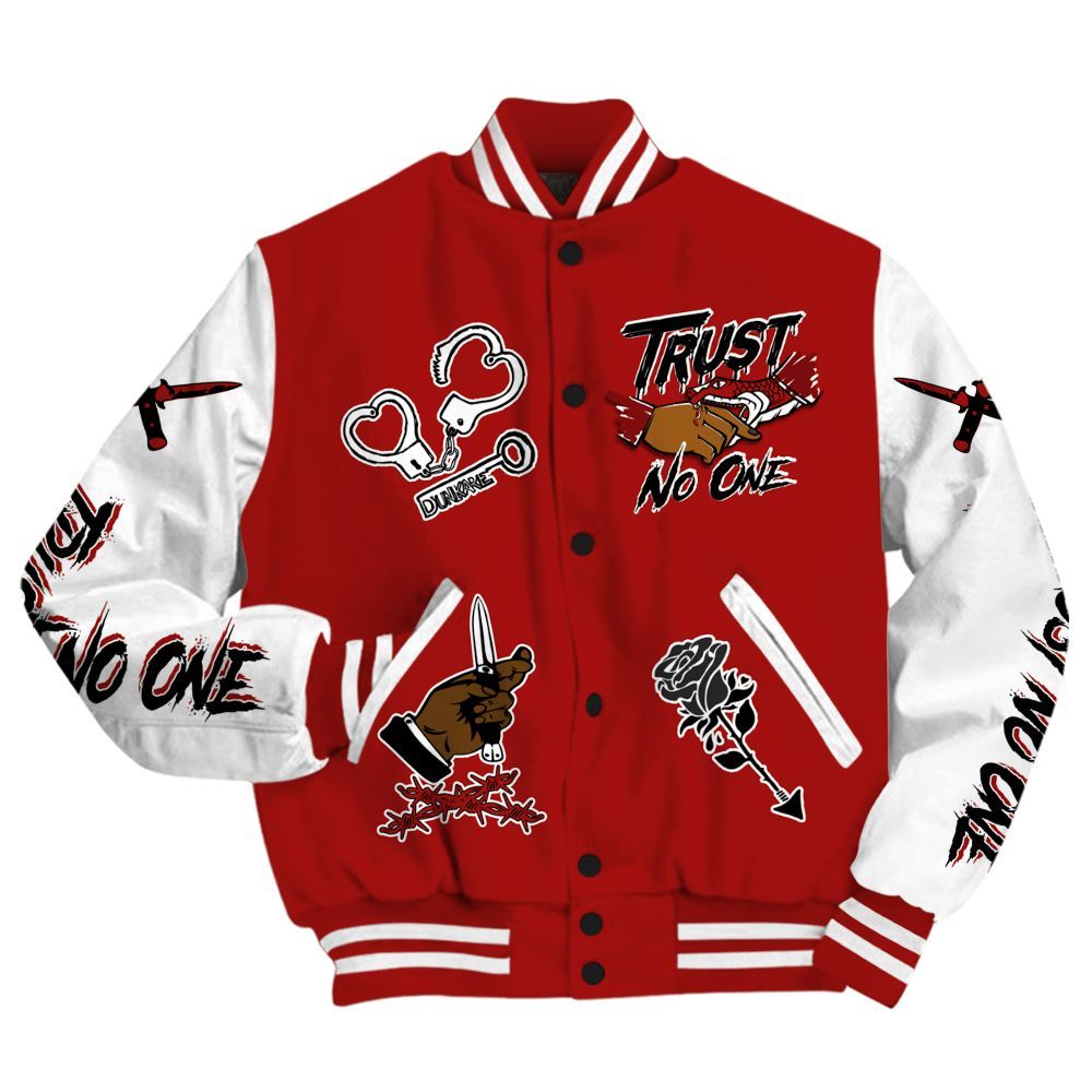 Varsity Jacket To Match Red Taxi 12s - Trust No One Dripping All Over Print