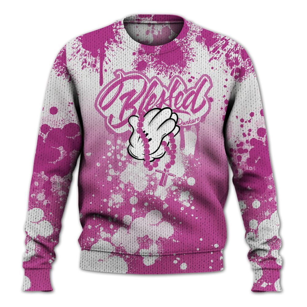 Knitted Sweater To Match Dunk Low Active Fuchsia - God Blessed Ink Drip