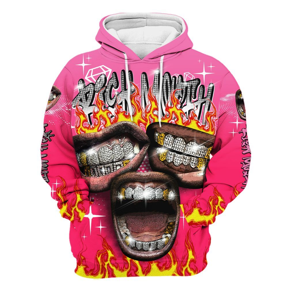 Hoodie To Match Air VaporMax Plus Triple Pink - Rich Mouth Fire Rap Retro 90s All Over Print