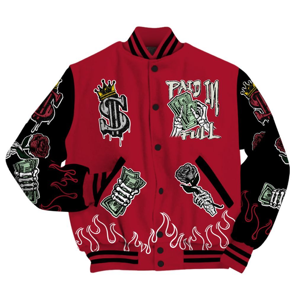 Varsity Jacket To Match High OG Black Toe Reimagined 1s - Fire Everybody Paid In All Over Print